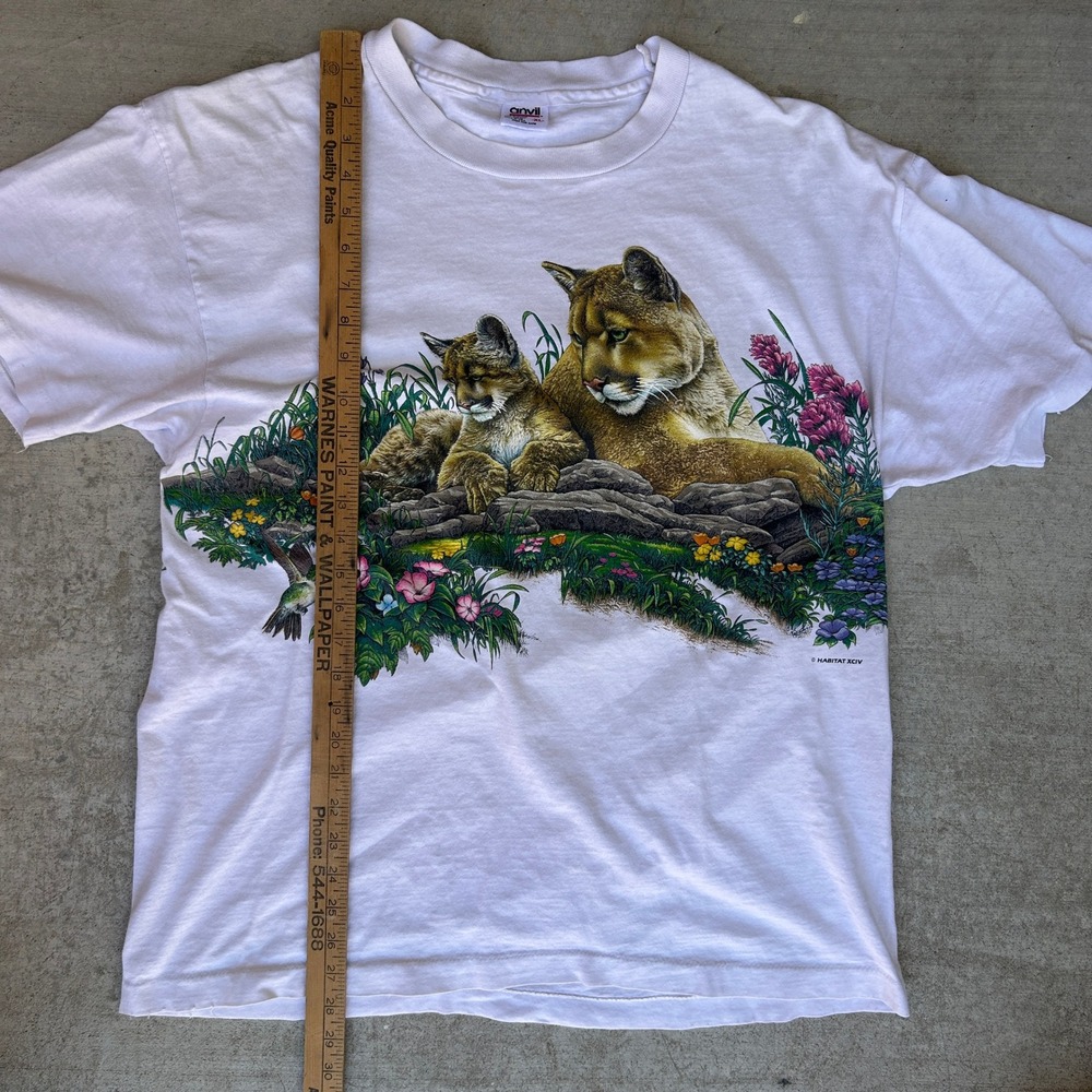 Vintage 90s Mountain Lion Nature Graphic T-Shirt XL White Anvil Single Stitch - Picture 6 of 6